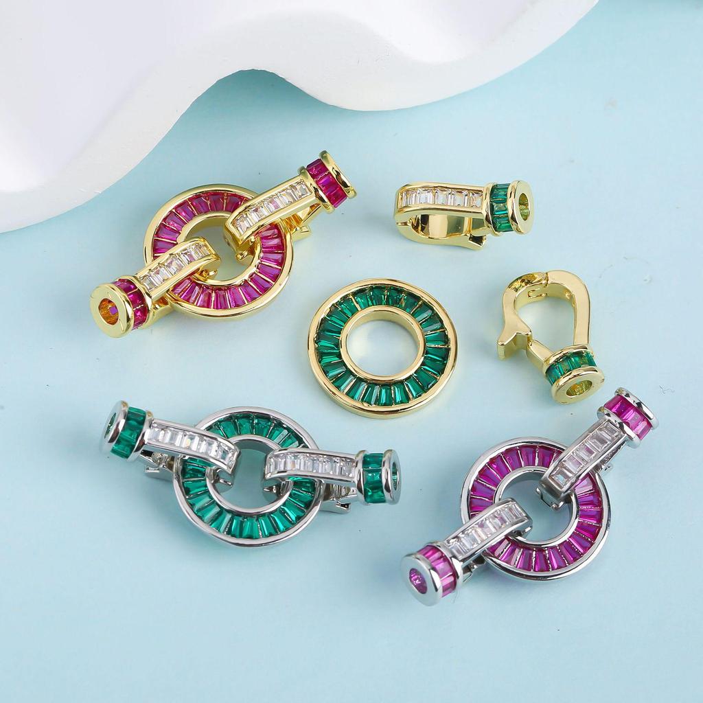 18K Gold Plated White Zircon Circle Bracelet Necklace Clasp - Color-Preserving T-Square Button Accessory for DIY Jewelry