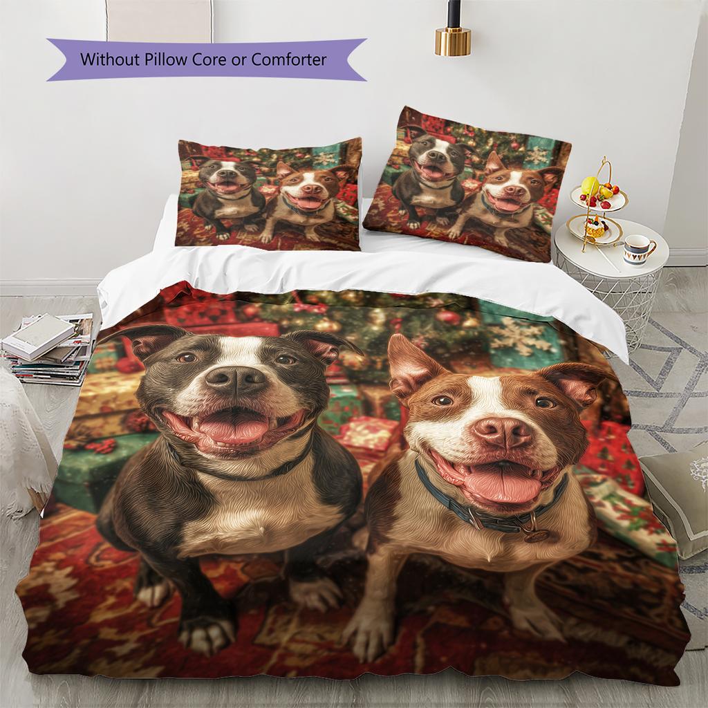 Happy Pitbull Pattern Bedding Home Decoration Birthday Gift (1 * duvet cover + 2 * pillowcase, without core)