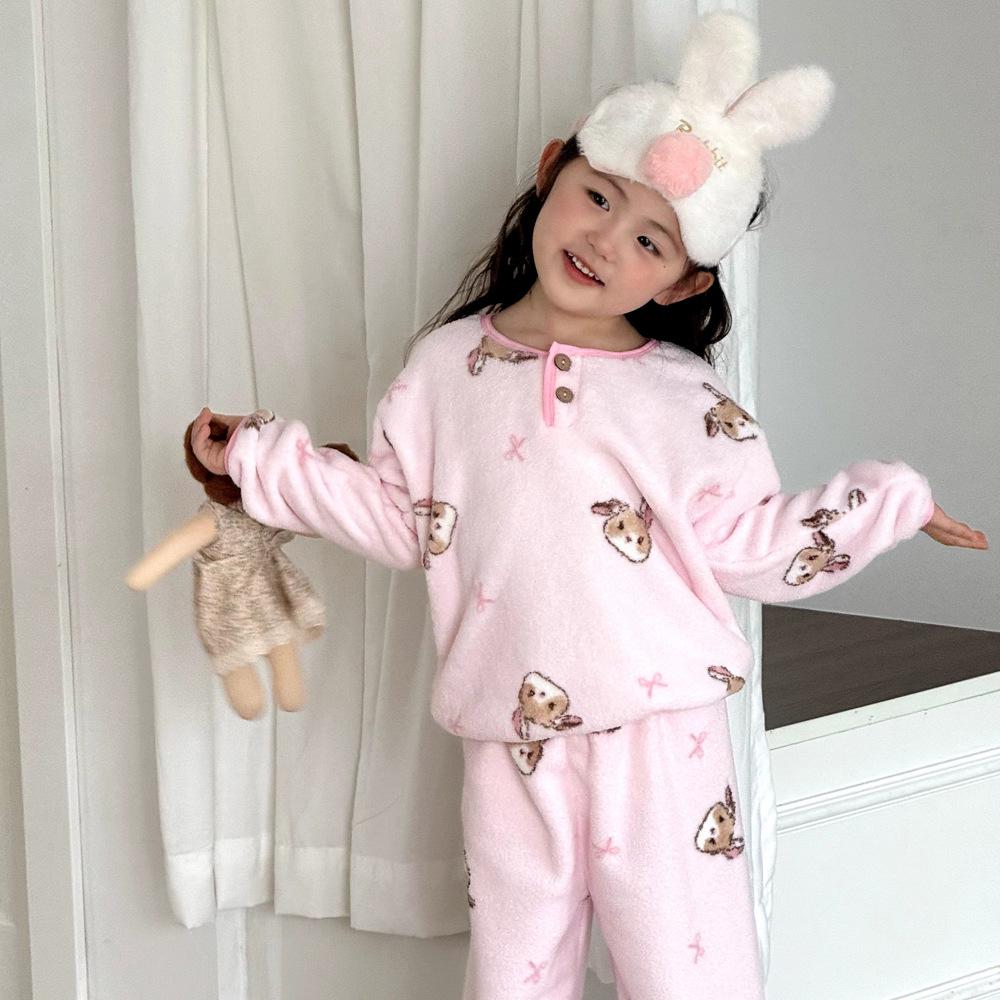 

Korean-Style Kids Double-Sided Fleece Cartoon Pajama Set for Boys & Girls - Warm Autumn/Winter Wear 100cm