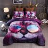 Deep Purple Galaxy Bedding Sets 3D Animals Glasses Cat Duvet Cover Sets Pilowcases Comforter Bedding Sets 228x228cm Quality 9D58