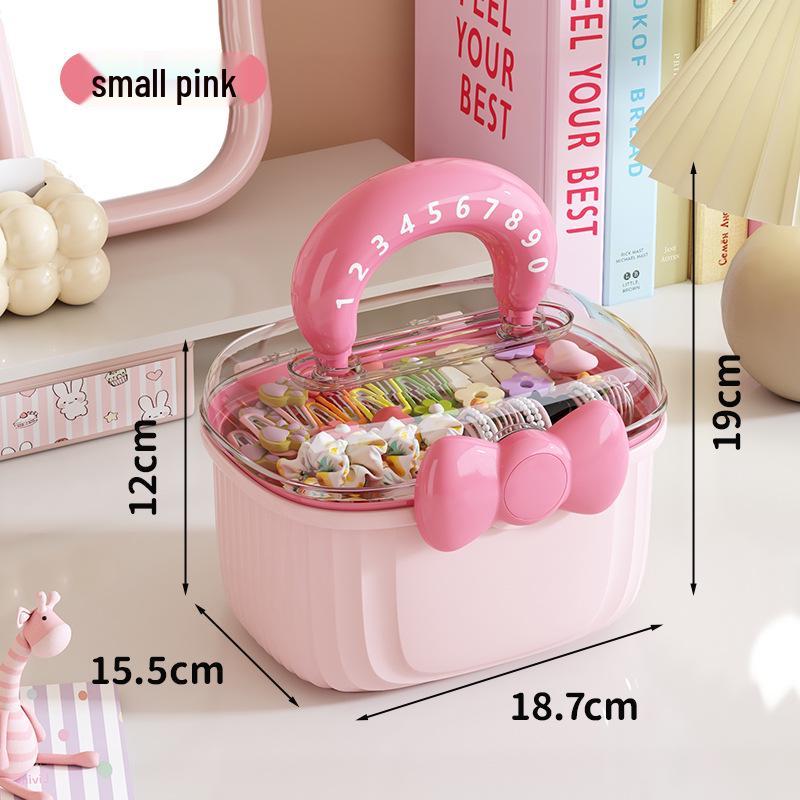Cute Transparent Double-Layer Handheld Storage Box with Lid and Divided Compartments for Children's Hair Accessories and Jewelry.