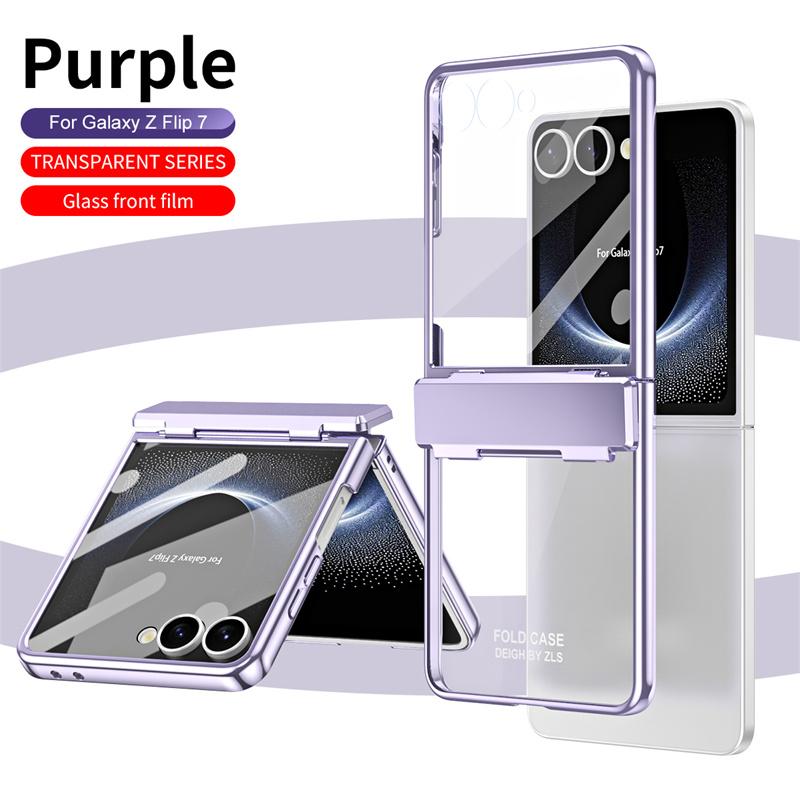 For Samsung Galaxy Z Flip 7 5G Phone Case Luxury Electroplating Matte Folding Hinge Screen Protector Film Shockproof Hard Cover