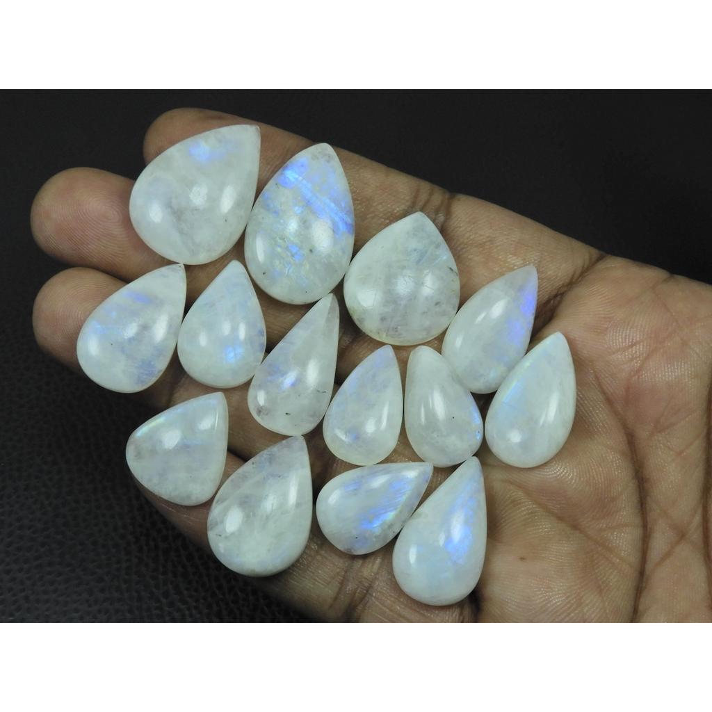 210Cts.Natural Rainbow Moonstone Pear Cabochon Loose Gemstone 14 Pcs Lot C-3245
