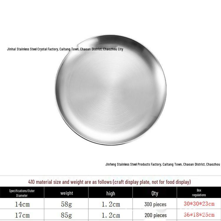 Korean Style 304 Stainless Steel Gold Round Plate for Fruit, Dinner, Vegetables, and BBQ