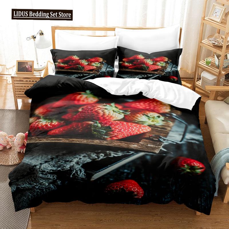 Set Copripiumino Frutta Stampa 3D Limone Fresco Arancia Fragola Ciliegia King Queen Per Bambini Ragazzi Ragazze Adolescenti Set Biancheria da Letto in Poliestere