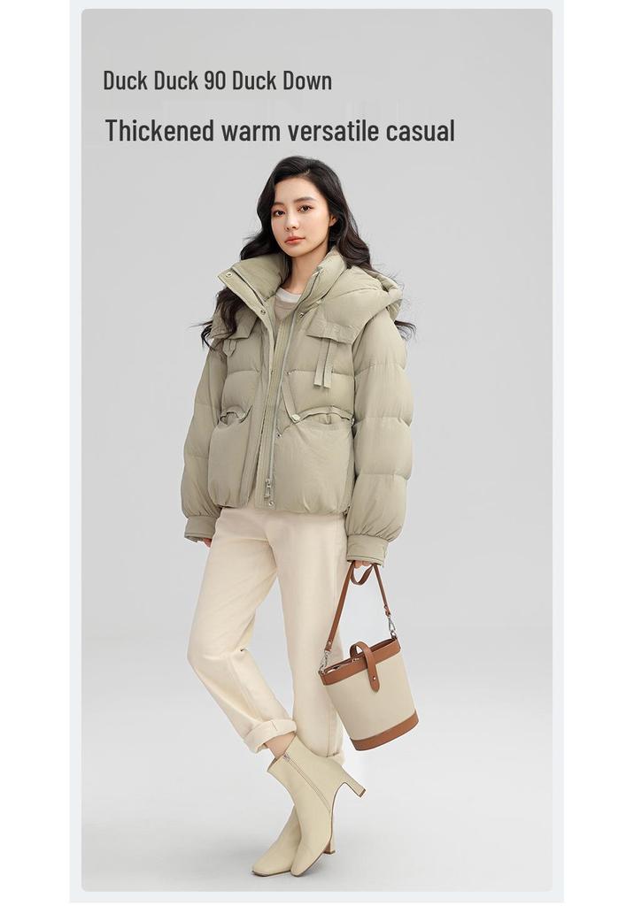 Yaya 2025 Women's Winter Hooded Down Jacket - Short, Thick, High Gram Weight, Fashionable, Warm Outerwear