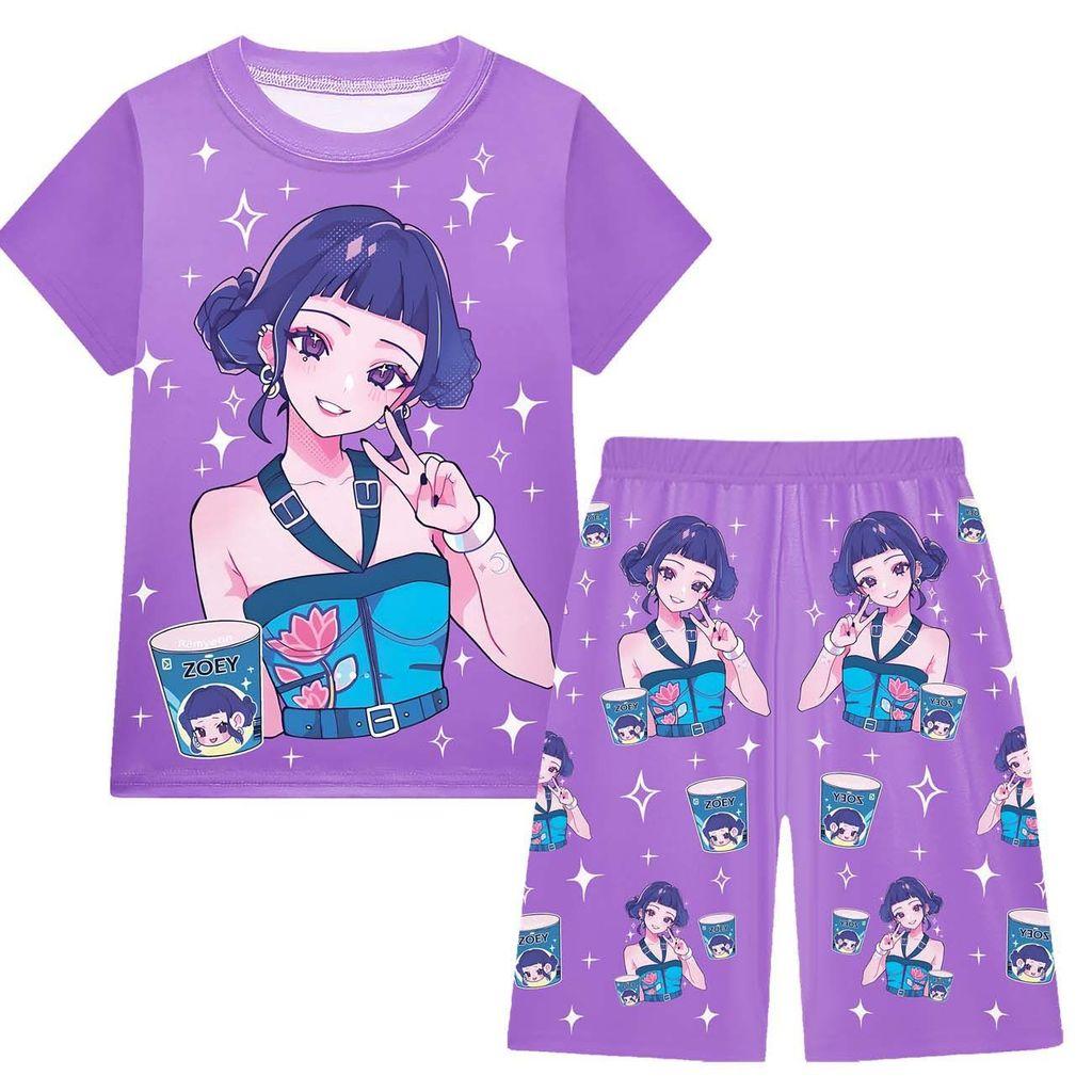 

Детские Девочки Аниме Мультфильм ПОП Певица Руми Зои Мира С Принтом Повседневная Футболка с Коротким Рукавом Шорты Штаны Пижамы Комплекты для Сна 150cm