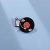 Black Vinyl Cassette Tape Geometric Brooch - Round Music Lapel Pin