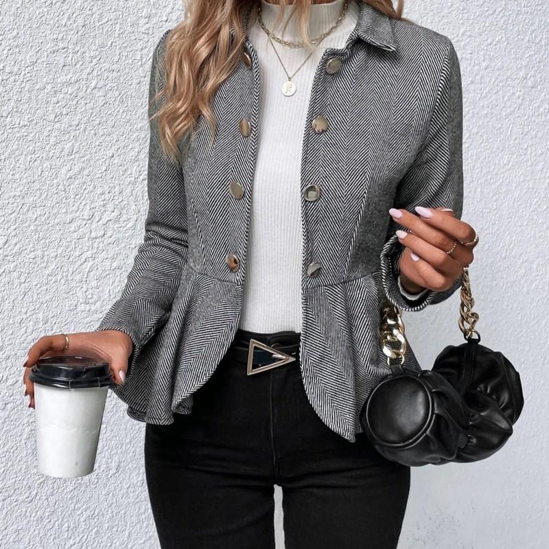 Womens Slim Fit Double Breasted Blazer Office Workwear Turn Down Collar Top