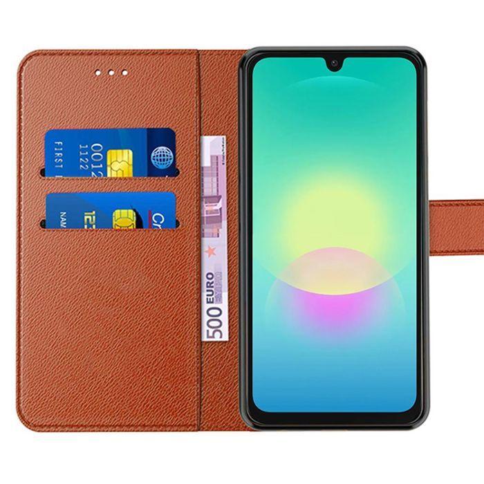 Coque pour Samsung Galaxy A18 5G/4G, Protection Anti-Rayures Synthécuir Marron - 2 Verres Trempés