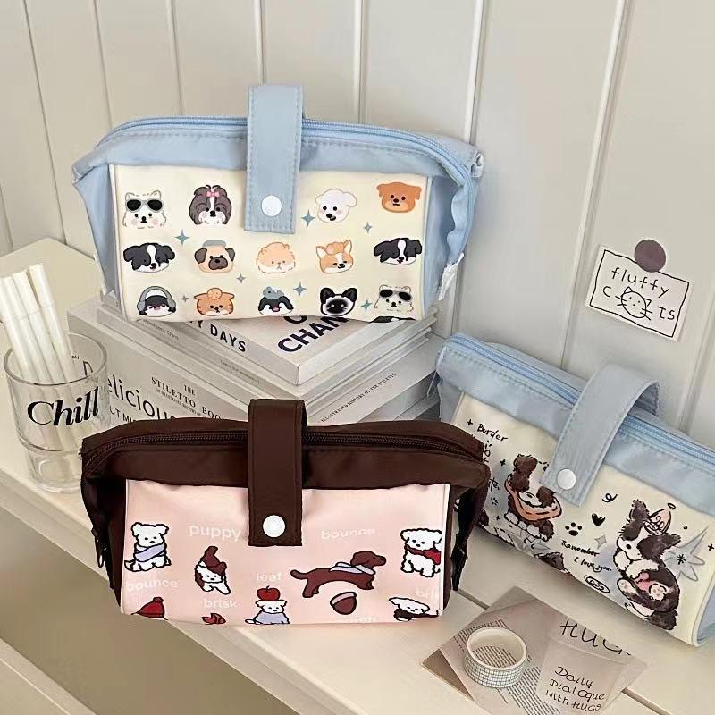 Japanese Style Large Capacity Puppy Pencil Case for Students - Canvas Stationery Storage Bag