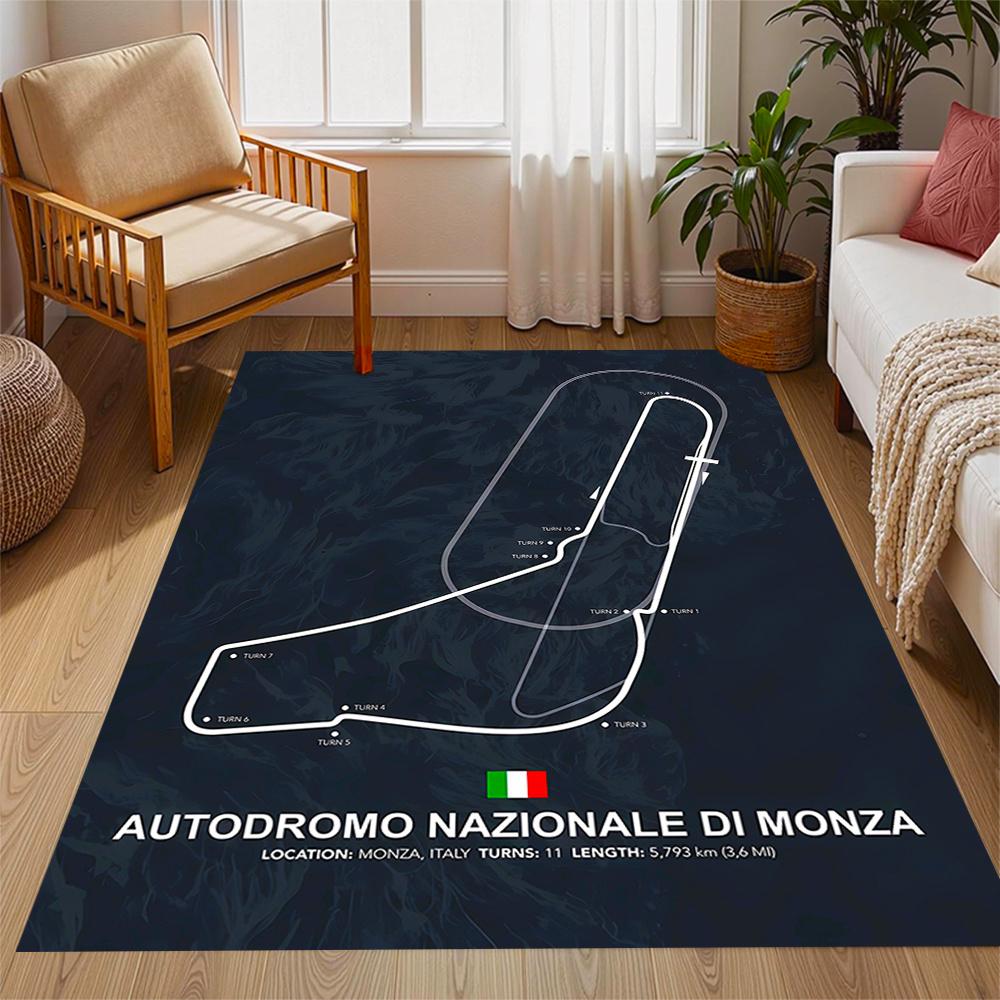 Monza Race Track Autodrome Themed Antislip Durable Polyester Home Decorative Large Size Logo Design Durable Floor Mat For Living Room Restaurant