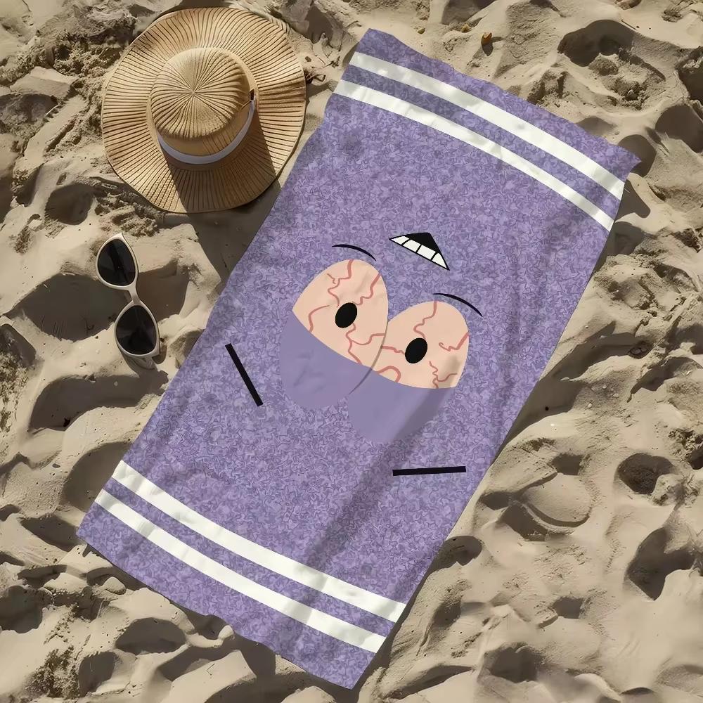 Lustiges Lila Cartoon-Gesicht Strandtuch Flachdruck Rote Augen Badetuch für Reise Poolparty Mikrofaser Dusche Geschenk