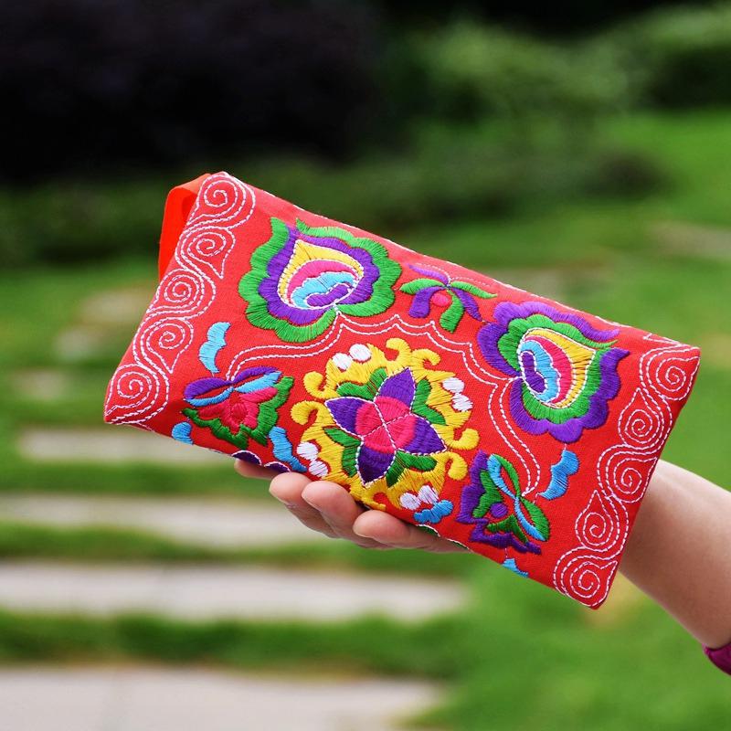 Ethnic Embroidery Clutch Bag Coin Purse Women'S Vintage Embroidered Mobile Phone Bags Wristlet Bags Wallet For Girls Gift