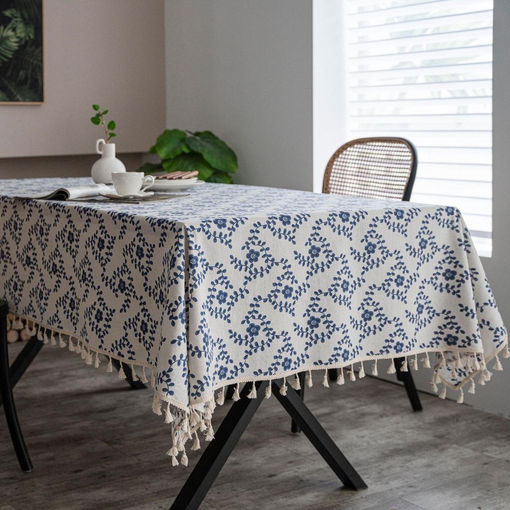 Cloth Dad Retro Cotton And Linen Wind Printing Dining Table Cloth Fringed Tablecloth Household Coffee Table Dust Cover