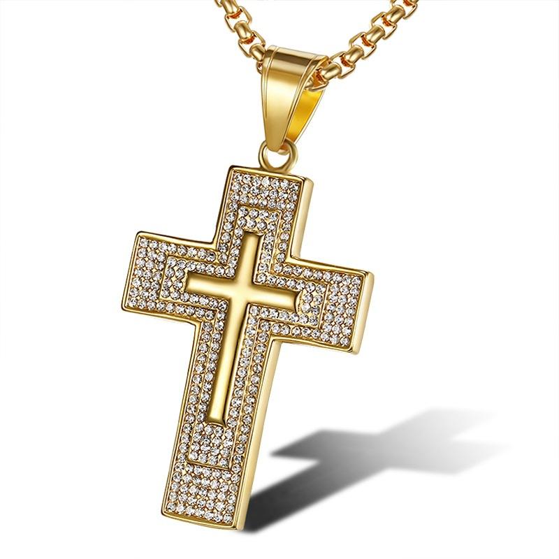 European and American Jewelry, Gold-plated Diamond Cross Pendant Necklace 2026 60CM
