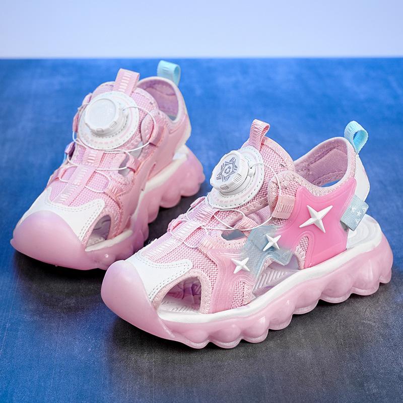 

Kids Rotating Buckle Sandals Breathable Mesh Non-slip Air Cushion Sole Beach Shoes 39 рожевий