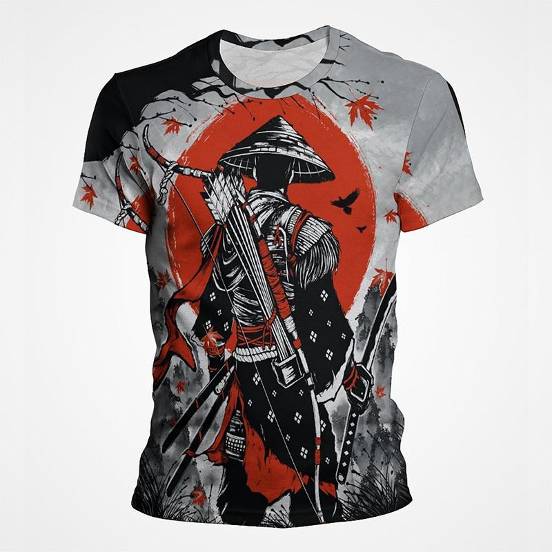 Vintage Samurai Ink Wash Graphic T Shirts For Men Women 3d Printing Short Sleeve Mens Tee Top Streetwear T shirt Tee