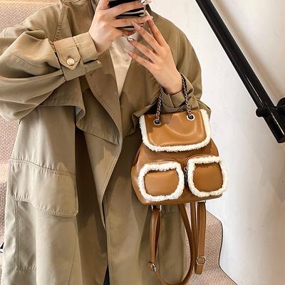 Retro Women's Bag, High-end Handbag 2025 New Plush Hemming Backpack, Fashion Casual Backpack