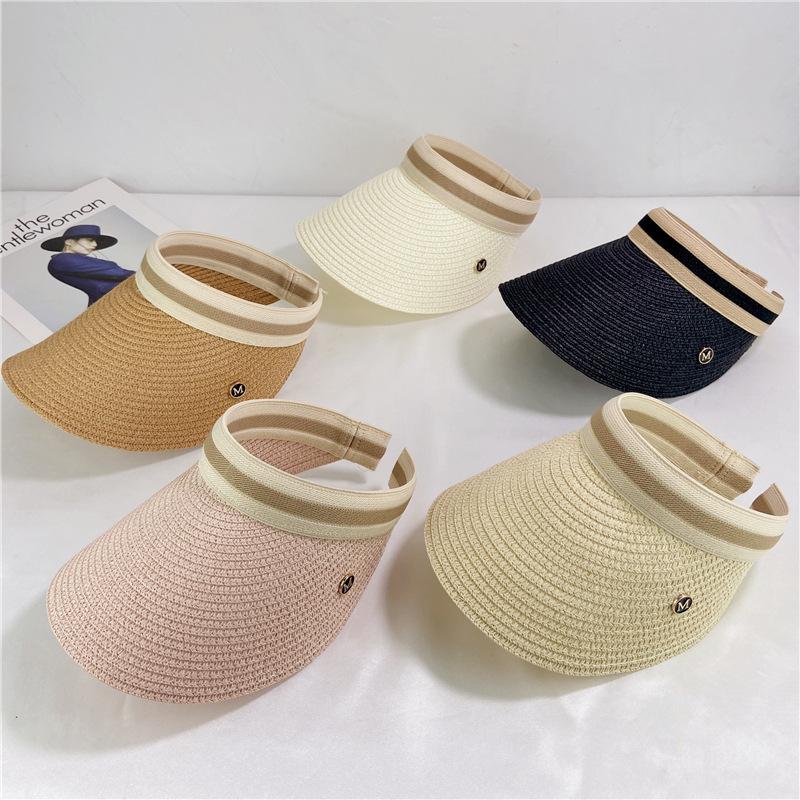 Summer Internet Celebrity Alphabet Empty Top Hat Children Sun Hat Versatile Sunscreen Face Cover Trendy Topless Straw Hat Sun Hat