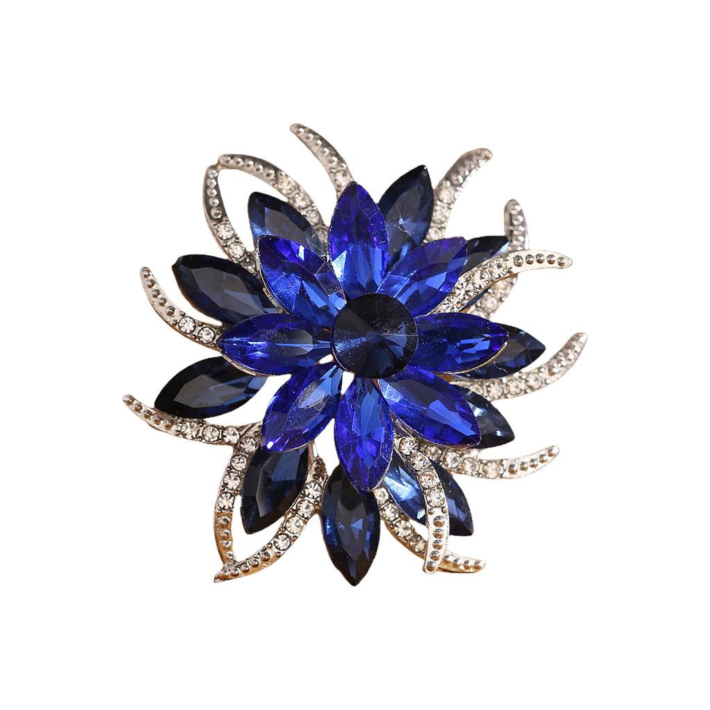 Elegant Double Layer Flower Brooch With Crystals and Florals Designs for Women Jewelry Accessories