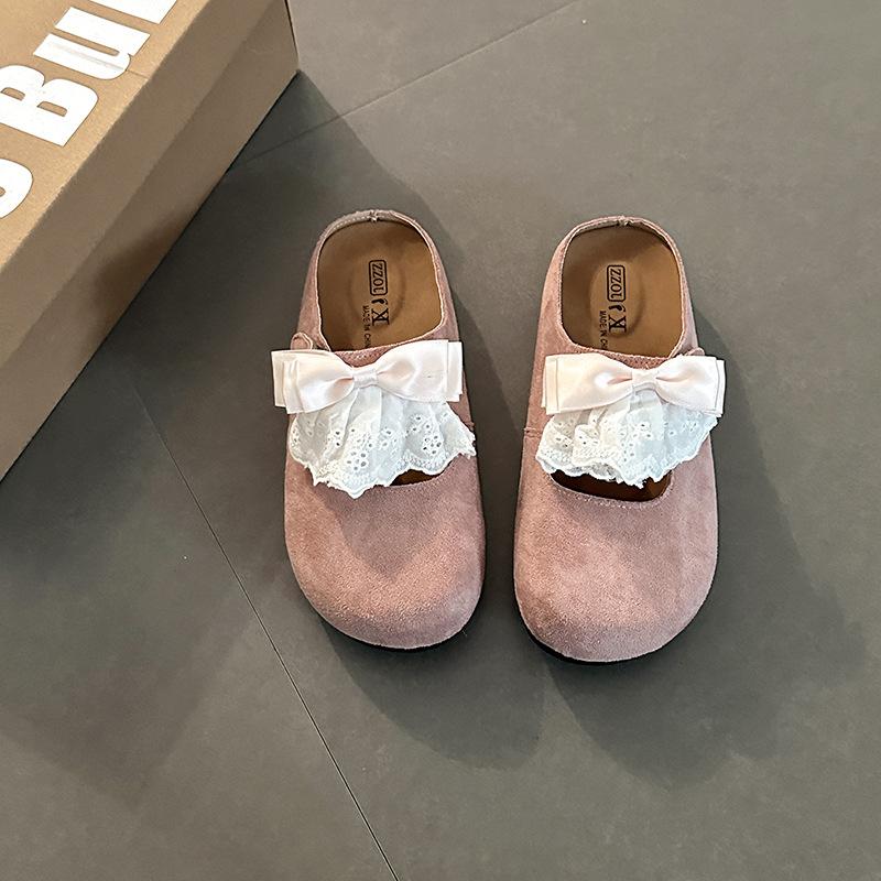 Lace bow fashionable versatile retro bag head half slippers women wear new summer shoes