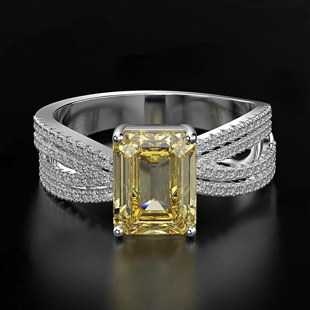 Gica Gema 925 Sterling Silver Rectangle High Carbon Diamond Wedding Ring For Women Sparkling Zircon Party Fine Jewelry