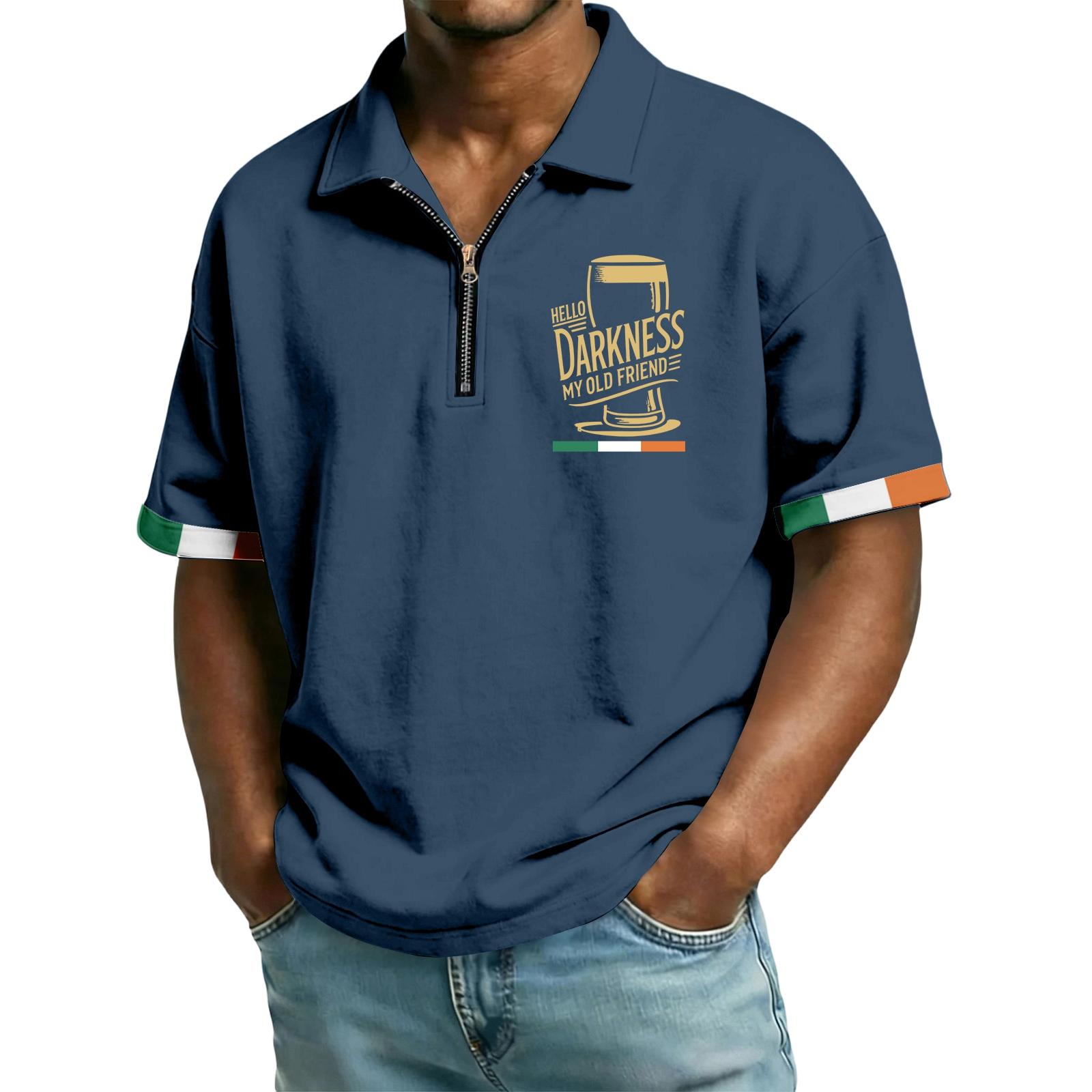 

Men s casual loose flag letter print T-shirt - Men s collarless short-sleeved top XXL Темно-синій