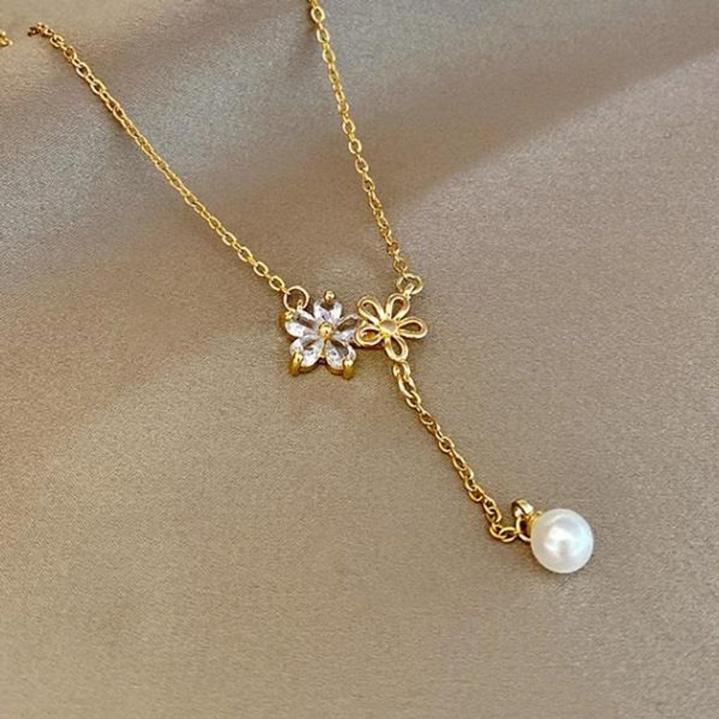 Women's Daily Accessory Sari Flower Pearl Necklace