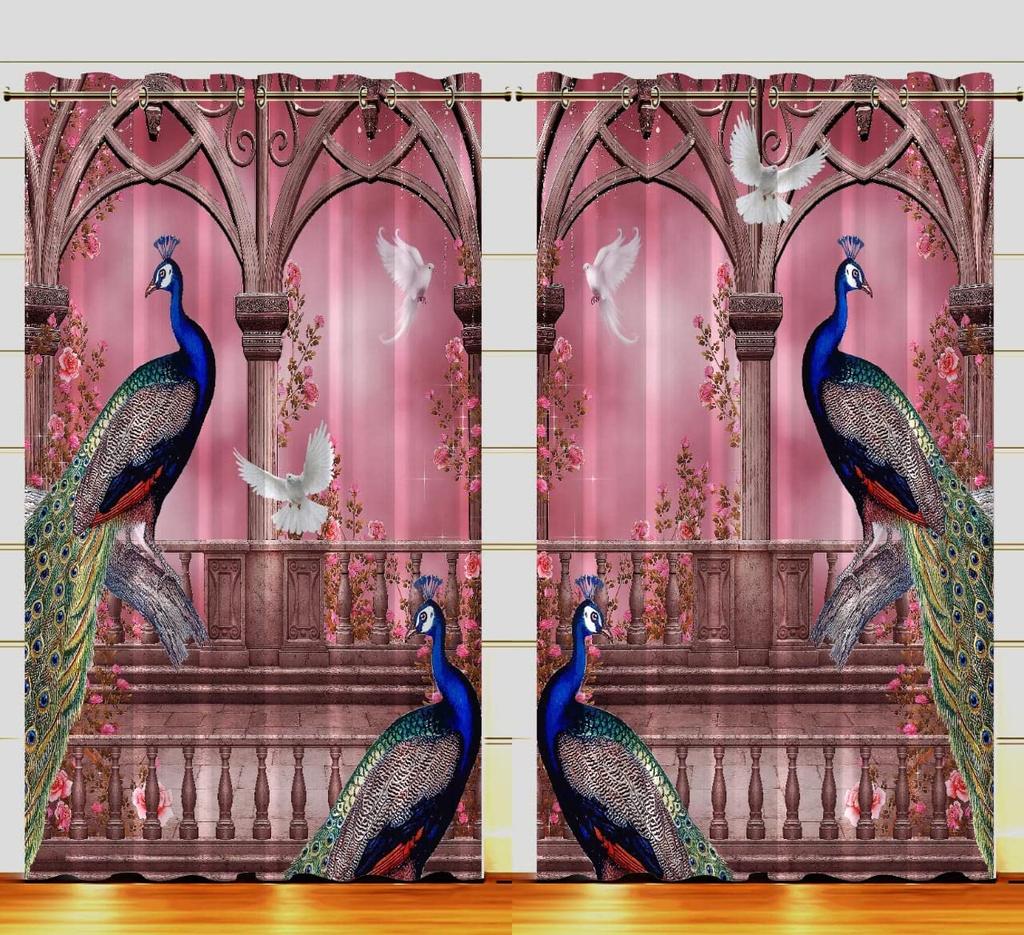 New Polyester Fabric Curtains Printing Pink Peacock Design Curtains for Living Room Bedroom Pastoral CURTAIN Home Decor Custom