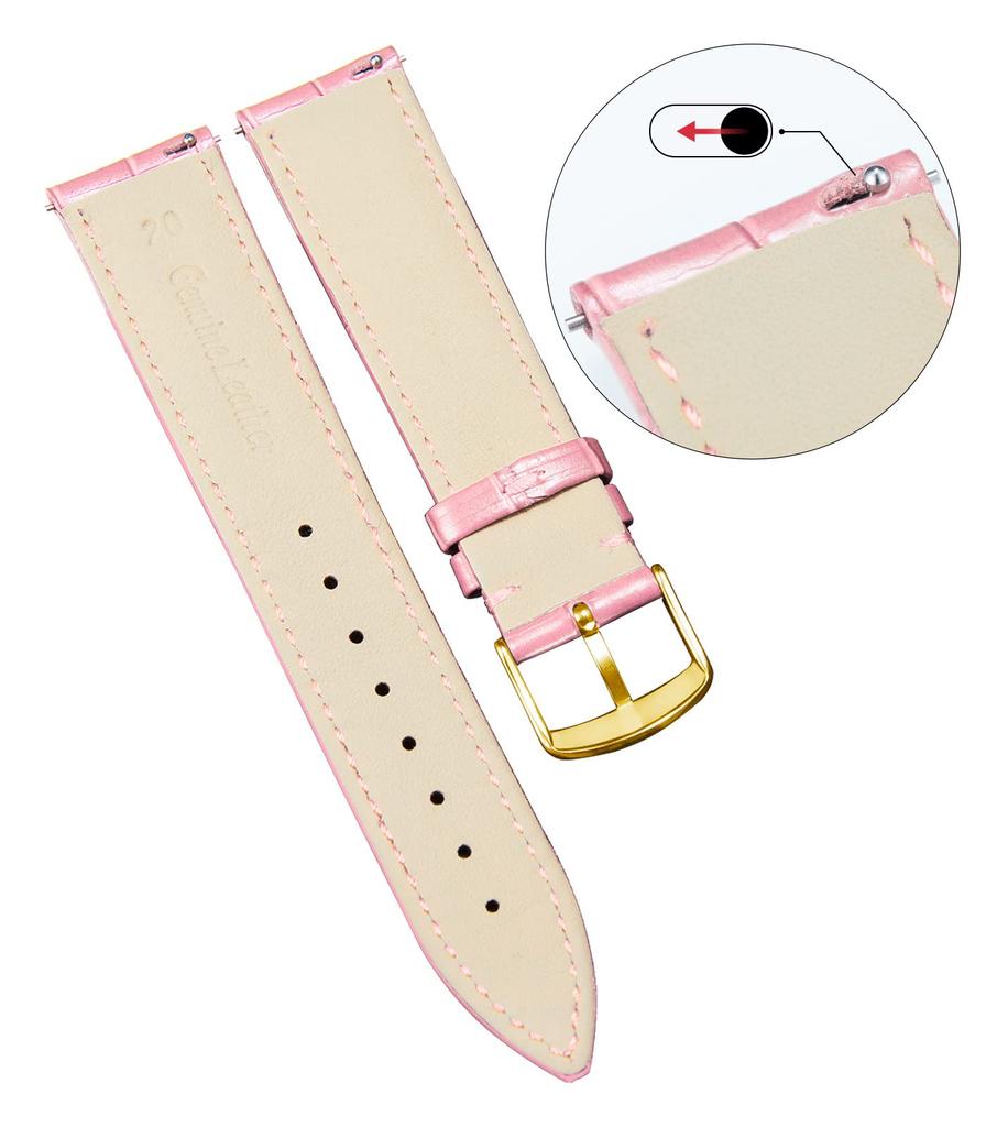 BINLUN Genuine Leather Watch Band, Replacement Watch Strap, Genuine Calfskin, Quick Release, Crocodile Pattern, 10 Colors, 13 Sizes, Unisex