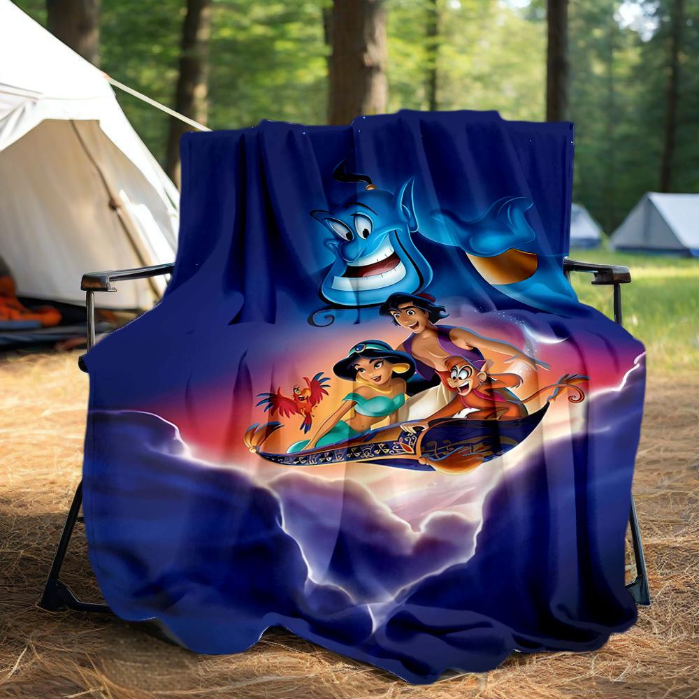 1pc, Aladdin's Genie and Jasmine Blanket Cartoon Throw for Home Decor, Gift Idea, All Seasons Use, Cozy Bedding Cover, Room Decoration