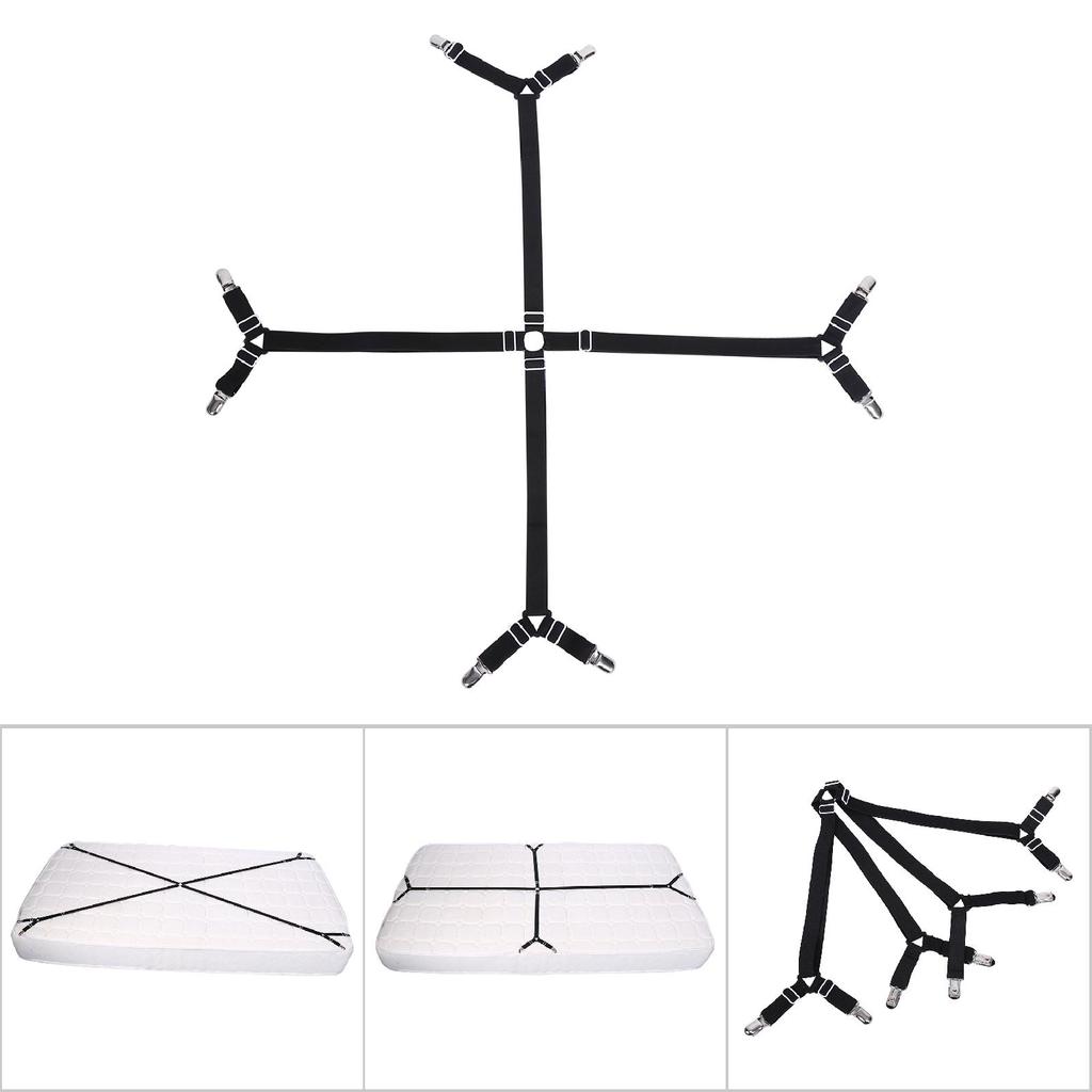 Elastic Crisscross Bed Mattress Sheet Straps Clips Triangle Grippers Holder Fasteners Black