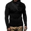 Men's Casual Solid-color Patchwork Style Long-sleeved High-neck Sweater, Men's Scarf Leather Button-down Pullover Knitted Sweater