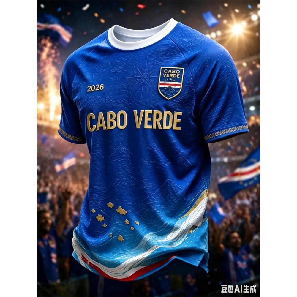 2026 Maglia Squadra di Calcio di Capo Verde Uomo Manica Corta T-shirt Stampata 3D Maglietta Sportiva Fantasia Completa Donna Maglietta Top Harajuku