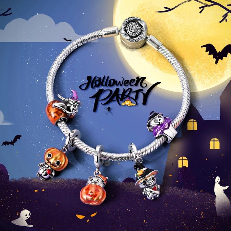 Funny Halloween Charm Bead Charms copper Pumpkin Ghost Witch Magic Hat Pendant Bead Compatible With Authentic Bracelets Necklaces Do It Yourself Jewel