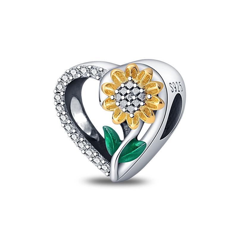 Copper Craft Plum Blossoms Azaleas Sunflowers Cherry Blossoms Sparkling Zircon Beads Charms Birthday Diy Exquisite Jewelry