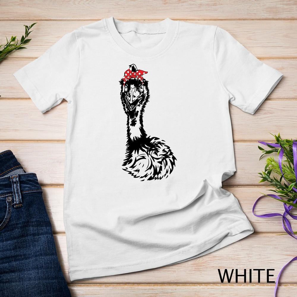 

Emu Bird Animal with Bandana Head Graphics Funny Unisex T-shirt 4XL