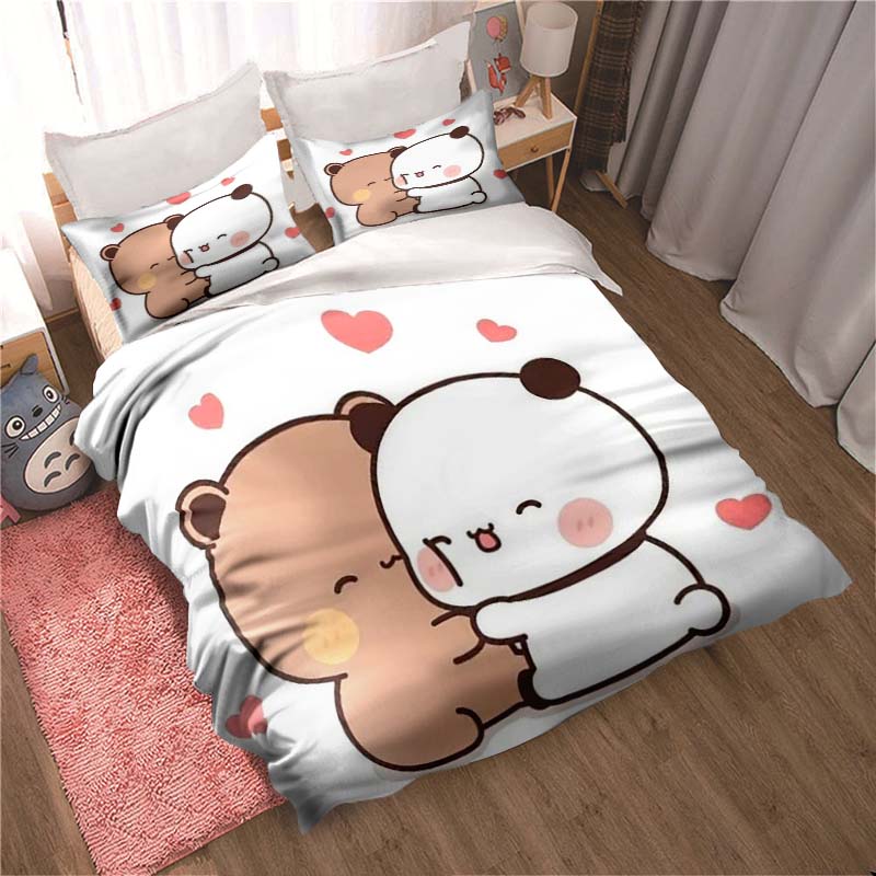 Bubu Dudu Kreslený roztomilý medvídek Kawaii Vánoční dárková sada ložního povlečení Dvojitý King size povlak na přikrývku a povlak na polštář Sada dětských povlaků na přikrývku