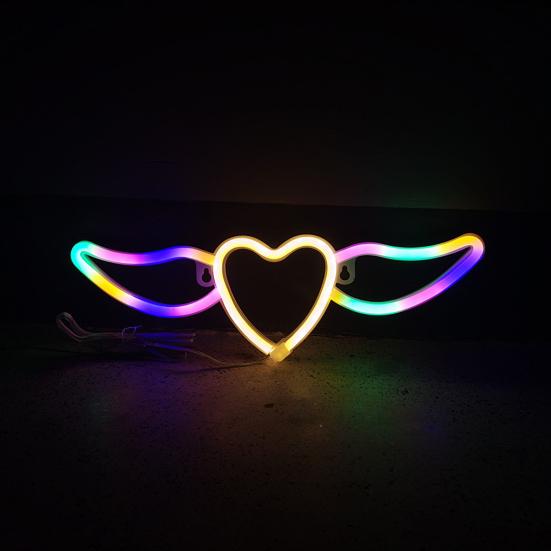 Flying Heart Neon Light Wings Design Kreativ form USB/batteridrevet neonskilt LED-lampe Festdekorasjon