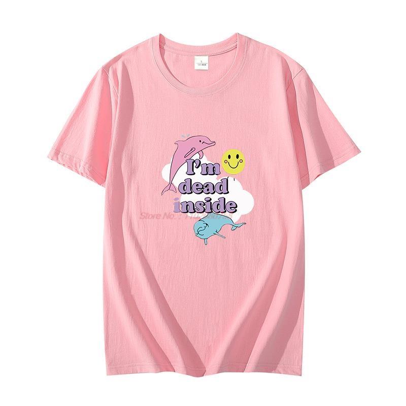 Unisex Oversized Cotton Tshirt Dolphin Im Dead Inside Sunshine Funny Graphic Oneck Unisexs Summer Clothing