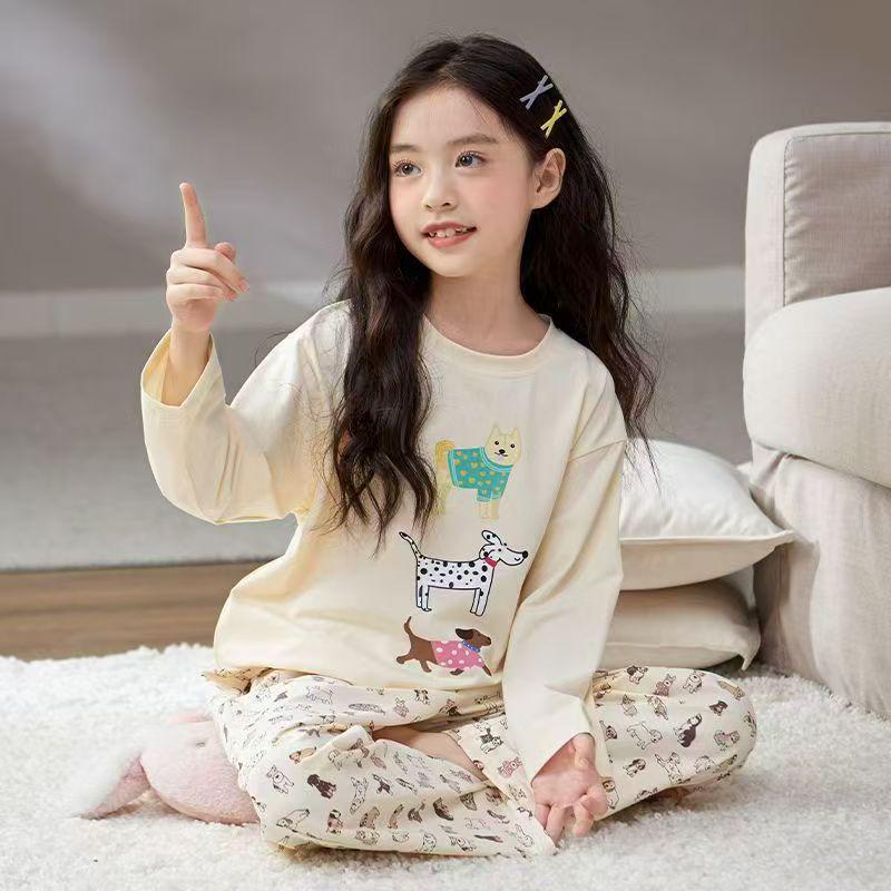 2026 Girls’ & Women's Spring Cartoon Pajama Set - Round Neck, Long Sleeve, Cute Homewear