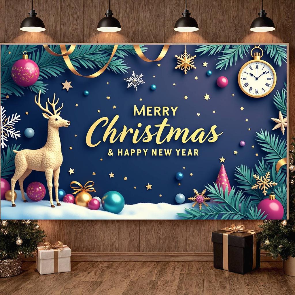 Baner Szczęśliwego Nowego Roku Ciemnoniebieskie Tło Baner Uroczystości Baner Wesołych Świąt Bożego Narodzenia Ozdoba Świąteczna Na Obchody Nowego Roku