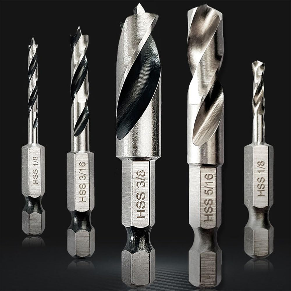 12 Pcs Metal & Wood Drill Bit Combination Set With Quick Change Adapter 1/4 Hex Shank 3/32-3/8 Inch SAE HSS Twist Drill Bits