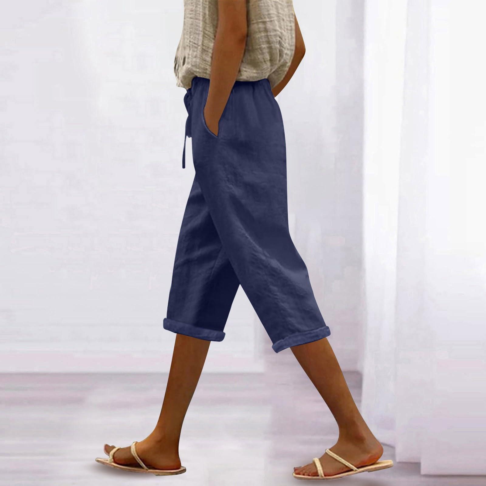 

Женские модные повседневные свободные однотонные брюки из хлопка и льна со шнурком 7/10 L