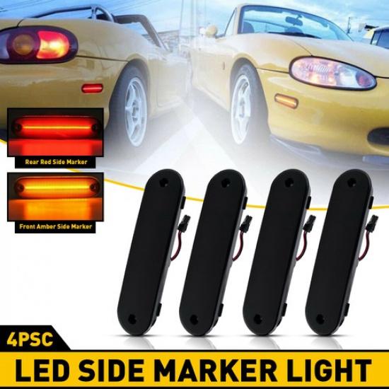 4pcs For MX-5 MAZDA MIATA 1990-2005 LED Side Marker Smoked Light Lens Front Rear