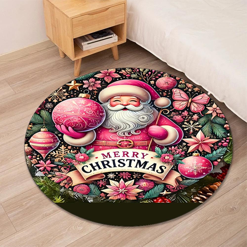 Christmas Santa Claus Printed Round Rug Carpet Chair Rug Area Rug Entryway Doormats,for Office Chair Living Room Bedroom Kitchen Room.