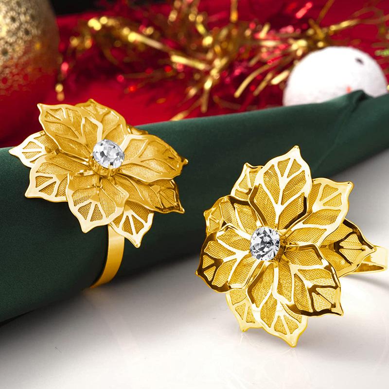6Pcs Rose Flower Napkin Holder Floral Rhinestone Napkins Rings for Wedding Mother's Day Party Dinner Table Decor