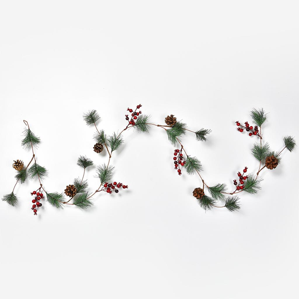 5.9ft Xmas Artificial Garland with Pine Cones Berries Faux Garland Home Decoration for Winter Holiday Party Decor