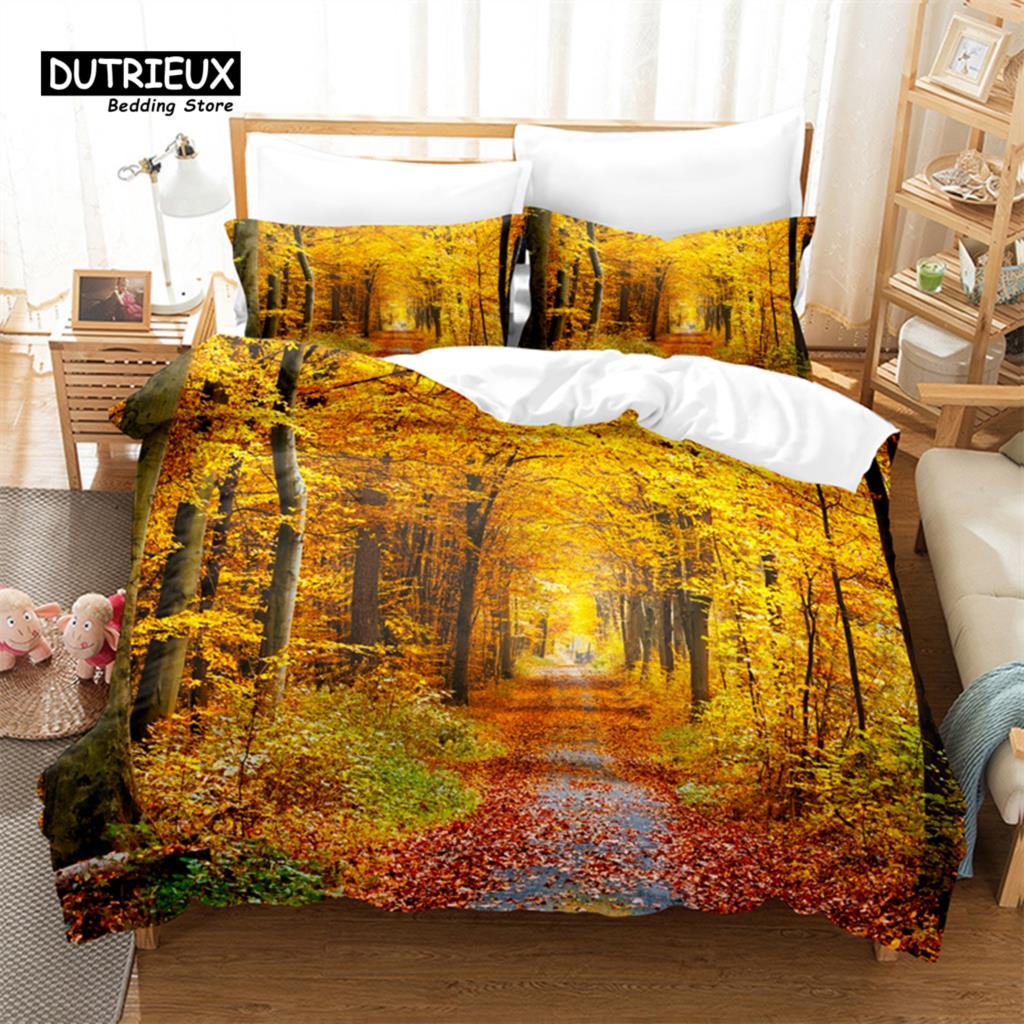 Dichter Wald Bettbezug-Set, Modisches Bettwäsche-Set, Weicher, bequemer, atmungsaktiver Bettbezug, Für Schlafzimmer-Gästezimmer-Dekor